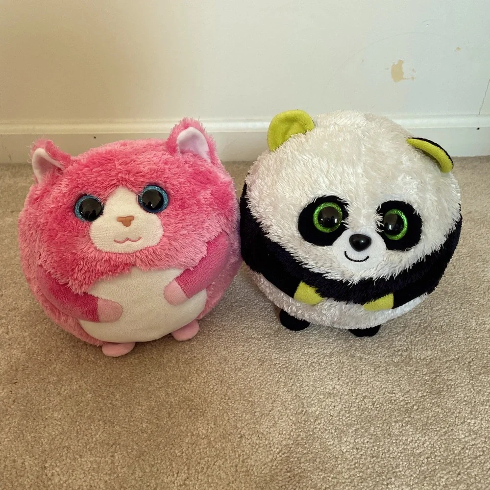 TY Beanie Ballz: Tumbles the Pink Cat & Bonsai the Panda Plush Set
